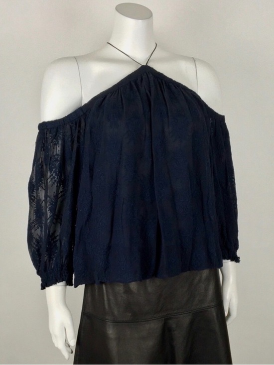 Rebecca Taylor Tops - Rebecca Taylor is 100% Silk Navy Off-Shoulder Long sleeve Lace Blouse Size 2